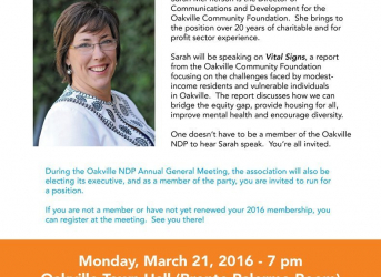 Oakville NDP Annual General Meeting on March 21
